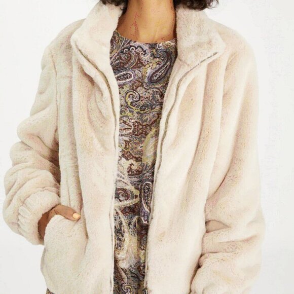 Sanctuary | Mock Neck Faux Fur Jacket in "Maple" Cream | Size Large - Picture 3 of 15